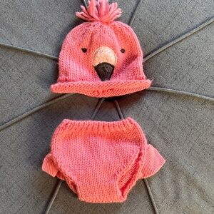 Target Pink Flamingo Knit Hat and Diaper Cover
